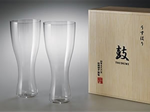 うすはりグラス　鼓　ビールグラス（ピルスナー）木箱2個セット